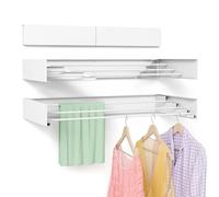 BAKON Wall Mounted Drying Rack, Laundry Clothes Drying Rack Foldable, Space Saving Collapsible Drying Rack Clothing Wall Mount with Aluminum Rods for Indoor Outdoor Hanging Clothes(White, 19.8'')