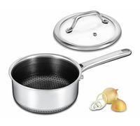 Bakoniion Hybrid Nonstick 1.5 QT Saucepan with Lid, Stainless Steel Honeycomb Pot with Two Pour Spouts,Compatible with All Cooktops,Dishwasher and Oven Safe