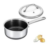 Bakoniion Hybrid Nonstick 3 QT Saucepan with Lid, Stainless Steel Honeycomb Pot with Two Pour Spouts,Compatible with All Cooktops,Dishwasher and Oven Safe