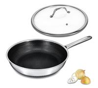 Bakoniion Hybrid Nonstick Frying Pan with Lid 12 Inch,Stainless Steel Honeycomb Pan Compatible with All Cooktops Dishwasher and Oven Safe