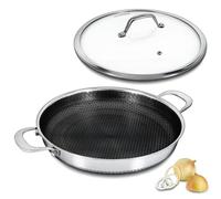 Bakoniion Hybrid Nonstick Skillet with Lid 13 Inch, Stainless Steel Pan with Two Handles Multi-Functional Pan Dishwasher and Oven Safe