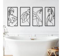 Bakovity Black Metal Bathroom Wall Art, Minimalist Woman Line Wall Decor, Metal Wall Decor for Bathroom Bedroom Living Room (4 Pcs,17 x 9 in)