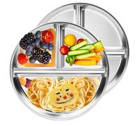 Bakpoco Stainless Steel Portion Control Plates 2-Pack, Divided Plates for Adults Balanced Eating, Diabetic & Bariatric Diet Portion Control Containers for Weight Loss Fitness