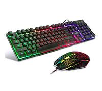 BAKTH Multiple Color Rainbow LED Backlit Mechanical Feeling USB Wired Gaming Keyboard and Mouse Combo for Working or Games