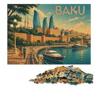 Baku Cityscape Travel Jigsaw Puzzle for Adults | Adult Puzzle: clear printed details for easier visual matching alone or together.