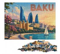 Baku Cityscape Travel Wooden Jigsaw Puzzle 1000 Pieces, Hobby Gift | Jigsaw Puzzle Gift - visible image details for section-by-section building during indoor leisure.