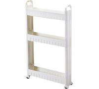 BAKUGO Slim 3 Tier Rolling Storage Cart Mobile Shelving Unit Shelf Organizer for Kitchen Bathroom Laundry Office, Plastic, White, Width 10cm