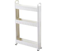 BAKUGO Slim 3 Tier Rolling Storage Cart Mobile Shelving Unit Shelf Organizer for Kitchen Bathroom Laundry Office, Plastic, White, Width 10cm