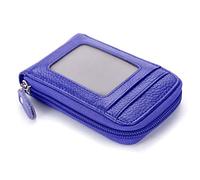 BAKUN Premium Leather Slim Zipper Business/Credit Card Case Holder with Clear Photo Slot, Security Travel Wallet (Blue), Blue, M, Casual