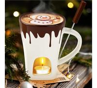 Bakuva Hot Chocolate Fondue Mug Set - Ceramic Chocolate Melting Fondue Cup with Fork and Tealight, Personal Cheese,Sweet Caramel Melting and Butter Warmer Pot Gift Set for Christmas, Birthday,Wedding