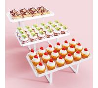 Bakzon 3 Pack Dessert Table Display Set, Acrylic Cupcake Buffet Dessert Risers Stands, Tier Serving Trays Holder for Weddings Baby Shower Tea Party-White