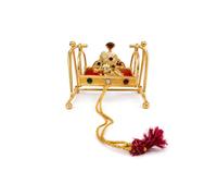 Bal Krishna Jhula with Laddu Gopal Idol, Metal Golden SwingBal Krishna Jhula with Laddu Gopal Idol, Decorative Golden Swing for Home Mandir, Mini Pooja Jhula for Janmashtami, Metal Krishna Cradle