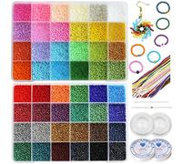 Bala&Fillic 2mm 12/0 Seed Jewelry Making Supplies Kit, 48 Colors, About 38000+pcs Small Craft Glass Beads with Elastic String for Bracelets, Earrings, and Necklaces
