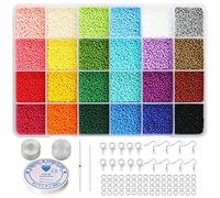 Bala&Fillic 2mm Round Size Almost Uniform Seed Beads with Beading Tool, About 18000pcs in Box 24 Multicolors Assortment 12/0 Small Craft Seed Beads for Earring Making