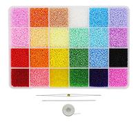 Bala&Fillic Size 2mm 12/0 Glass Seed Beads Kit with Needles and String, About 21600pcs in Box, Multicolor Assortment, 900pcs/Color, 24 Colors, Great for DIY Jewelry Making