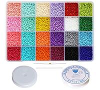Bala&Fillic Size 3mm Seed Beads About 8400pcs in Box, 8/0 Craft Beads with Elastic String for Bracelet Making (About 350pcs/Color, 24 Colors)