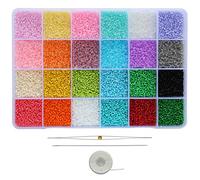 Bala&Fillic Size Uniform 12/0 Glass Seed Beads with Beading Needles and String About 24000pcs in Case 2mm Craft Seed Beads for Jewelry Making (About 1000pcs/Color, 24 Colors)