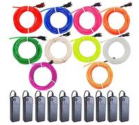 Balabaxer EL Wire 10 Colors, 9ft Neon Light Wire 10 Pack with Battery Pack(Green, Blue, Red, White, Pink,Purple,ice Blue,Yellow,Orange，Fluorescent Green) for Halloween Decorations DIY Costume
