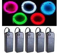 Balabaxer EL Wire 5 Colours, 9 ft Neon Light Wire, Pack of 5, Noise Reduction and Battery Controller (Green, Blue, Red, White, Pink) for Halloween Decorations, DIY Costume