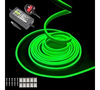 balabaxer Green neon LED strip lights - 16.4ft/5m 12V DC flexible rope light with 600 high-density SMD2835 LEDs, featuring IP65 waterproof rating for indoor and outdoor decor (includes power adapter).