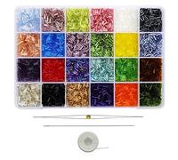 BALABEAD Size 6mm Glass Bugle Beads with Beading Needles About 7200pcs in Box ,24 Multicolor Assortment Length 6mm Tube Beads for Jewelry Making (300pcs/Color, 24 Colors)
