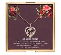 BalaBelle Three Generations Necklace for Great Grandma 925 Sterling Silver 3 Hearts Generation Necklace Gifts on Mother's Day Birthday, Silver, Cubic Zirconia