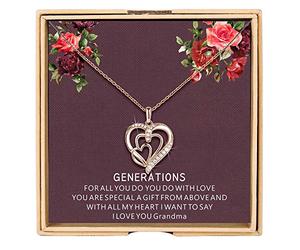 BalaBelle Three Generations Necklace for Great Grandma 925 Sterling Silver 3 Hearts Generation Necklace Gifts on Mother's Day Birthday, Silver, Cubic Zirconia