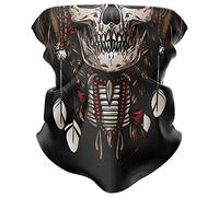 Balaclava Face Mask, Indian Warrior Skull Halloween Multifunctional Headwear Snood Scarf Neck Gaiter for men, Motorcyle Face Mask Protection Sun Dust Wind Proof Outdoor (Indian Warrior Skull)