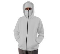 Balaclava Hoodies Men's Plain Full Zip Hoodie with Face Mask Balaclava Unisex Casual Travel Hoodie with Zip and Pocket Loose Sweat Jacket Tops Transition Jacket Hooded Jacket, Light Gray, M