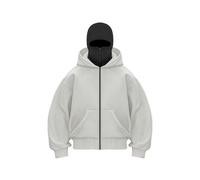 Balaclava Ninja Zipper Hoodie With Built In Balaclava, Double Hooded Jacket Hoodie With Mask, Wind-Resistant Winter Hoodies (Light gray A (zipper),L)