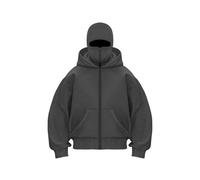 Balaclava Ninja Zipper Hoodie With Built In Balaclava, Double Hooded Jacket Hoodie With Mask, Wind-Resistant Winter Hoodies (Dark gray (zipper),3XL)