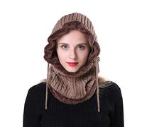 Balaclava Ski Face Cover Winter Beanie Hats for Women with Thermal Fleece Hood Knitted Neck Warmer Windproof Snood Face Cover Hat