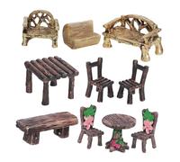 Balacoo 10 Pcs Mini Garden Accessories Micro Landscape Furniture Rustic Wood Texture Mini Tables and Chairs for Dollhouse Fairy Garden Bookshelf Decoration