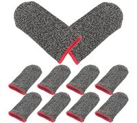 Balacoo 10pcs Black Silver Fiber Gaming Finger Sleeves Thumb Protectors for Touchscreens, Breathable Anti-slip Finger Covers that Game Skills and Reduce Operational Errors