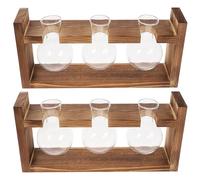 Balacoo 2 Sets Desktop Plant Propagation Station with 3 Bulb Glass Hydroponic Vases and Retro Wooden Stand, Observe Root Growth, Suitable for Office and Home Decoration