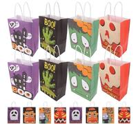 Balacoo 24pcs Halloween Kraft Paper Treat Bags with Lovely Cartoon Patterns, Moderate Capacity Candy Gift Bags for Party Favors and Sending to Friends and Families