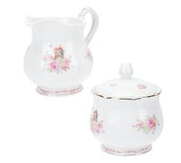 Balacoo 2pcs Ceramic Tea Set with Milk Jug and Sugar Bowl, Rural Style Round Porcelain Teapots with Embossment Pattern and Cover Design, 180ml Capacity for Household Tea Serving