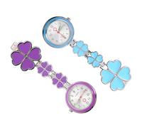 Balacoo 2pcs Clip-on Pocket Watch Quartz Nurse Fob Watch for Doctors | Alloy Case, Ordinary Glass Mirror, Button Battery Included, Four Leaf Decor, Simple Practical Style