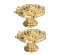 Balacoo 2pcs French Style Brass Rose Drawer Pull Handles Elegant Gold Flower Cabinet Knobs for Wardrobe Dresser Decorative Antique Gold Door Hardware Easy Install for Kitchen Bathroom