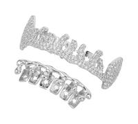 Balacoo 2pcs Hip Hop Teeth Grill Silver Copper Flat Irregular Tooth Caps Costume Accessory Easy Maintenance for Men Women Social Events Daily Wear