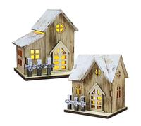 Balacoo 2pcs Light Up Christmas Village House Wooden Cottage Decorations for Xmas Luminous Table Centerpieces