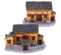 Balacoo 2pcs Miniature Village House Resin Cottages Fine Details for Fairy Garden and Micro Landscape Decorations for Flowerpot and Garden Scenes