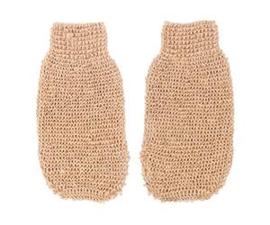 Balacoo 2pcs Ramie Jute Exfoliator Mitt for Bath and Shower, Dead Skin Remover Body Scrub Gloves in Beige, Natural Spa Bath Glove Scrubber for Effective Cleansing