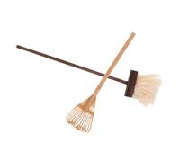 Balacoo 2pcs Scale Miniature Dollhouse Gardening Tools Wood Rake and Mop Detailed Mini Ornaments for Dollhouse Decor Portable Collectible Accessories and Photography Props