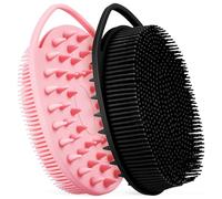 Balacoo 2pcs Silicone Shower Body Scrubber Double-Sided Exfoliating Brush with Hook for Gentle Skin Cleansing and Hair Washing Soft Bristles for Dead Skin Removal and Improved Circulation