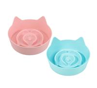 Balacoo 2pcs Slow Feeder Cat Bowl with Non-slip Base and Cat Ear Shape Plastic Pet Feeding Plate for Slow Eating and Kittens during Home Feeding