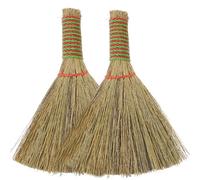 Balacoo 2pcs Straw Broom Desktop Duster Set with Short Handle, Hand-made Miscanthus Small Broom for Cleaning Compact Dust on Bookshelves and Ceiling Fans, Wear-resistant and Does Not