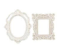 Balacoo 2pcs Vintage Photo Frame Set with Oval and Square Shapes, White Resin Decorative Picture Prop Frames with Polished Smooth Finish, for Photo and Coffee Shop Studio Posing