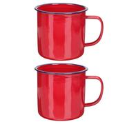 Balacoo 2Pcs Vintage Red Enamel Tea Storage Cups 500Ml Multifunctional Drinking Mugs for Household and Work