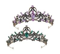 Balacoo 2pcs Vintage Rhinestone Bridal Crown Tiara Elegant Leaf Inlaid Hair Accessories for Women Brides Prom Wedding Party Headbands in Black Purple Black Green